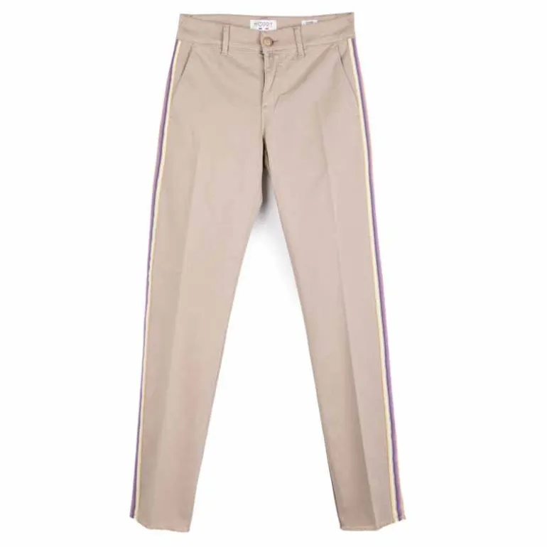Pantalon slim brodé fantaisie beige Femme HAPPY