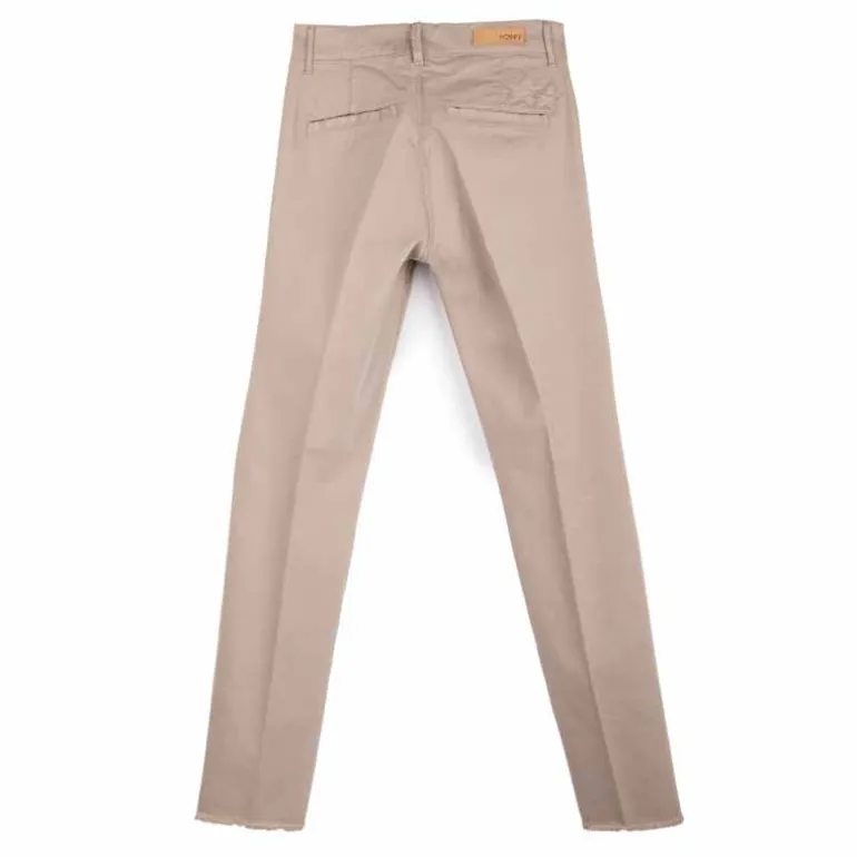 Pantalon slim brodé fantaisie beige Femme HAPPY