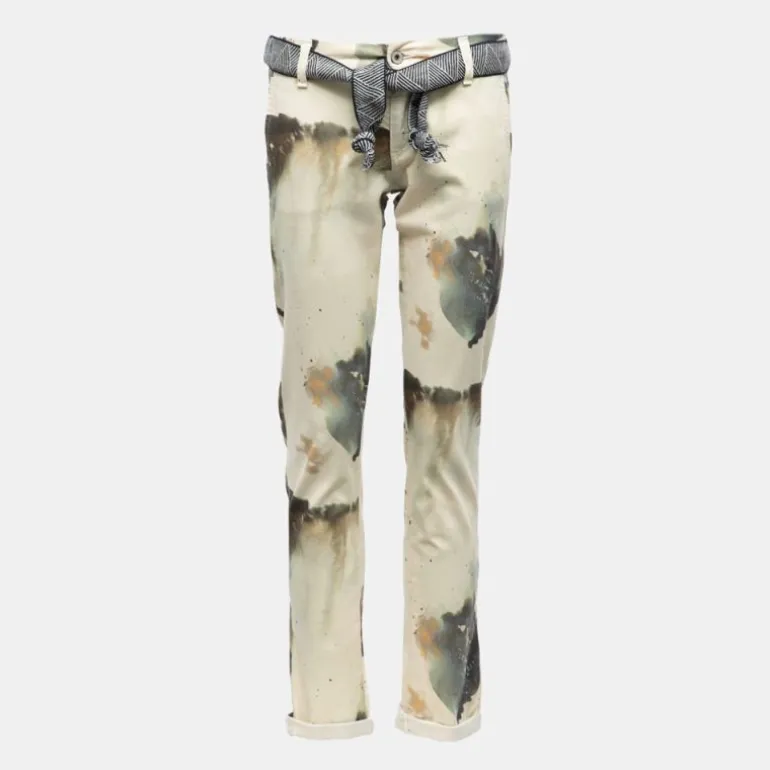 Pantalon taille basse imprimé aquarelle avec ceinture en tissu Femme PLEASE