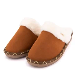 Pantoufle cisco cuir liseré doré camel Femme LES TROPEZIENNES PAR M.BELARBI