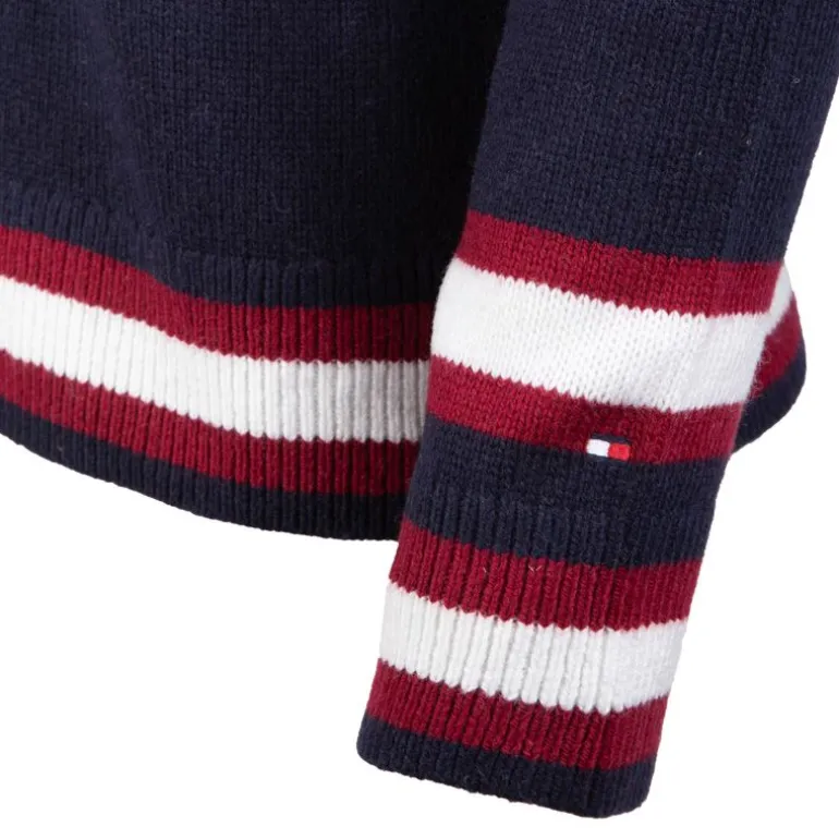 Pull à rayures blanches logo écusson maille fine Homme TOMMY HILFIGER