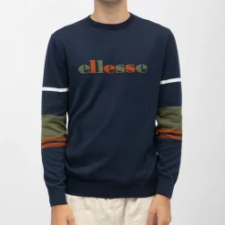Pull à rayures colorées coton bleu marine Homme ELLESSE