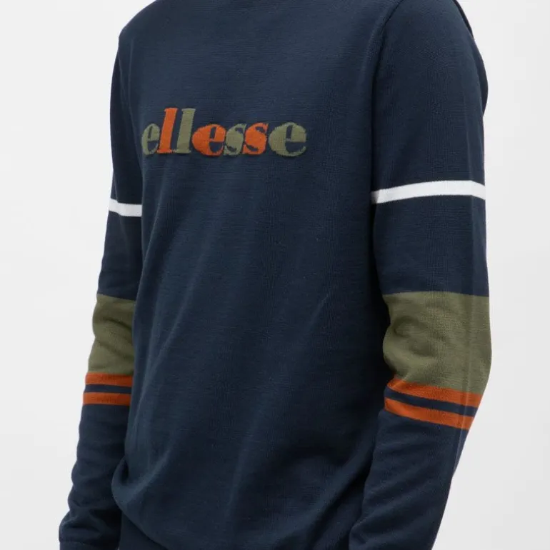 Pull à rayures colorées coton bleu marine Homme ELLESSE