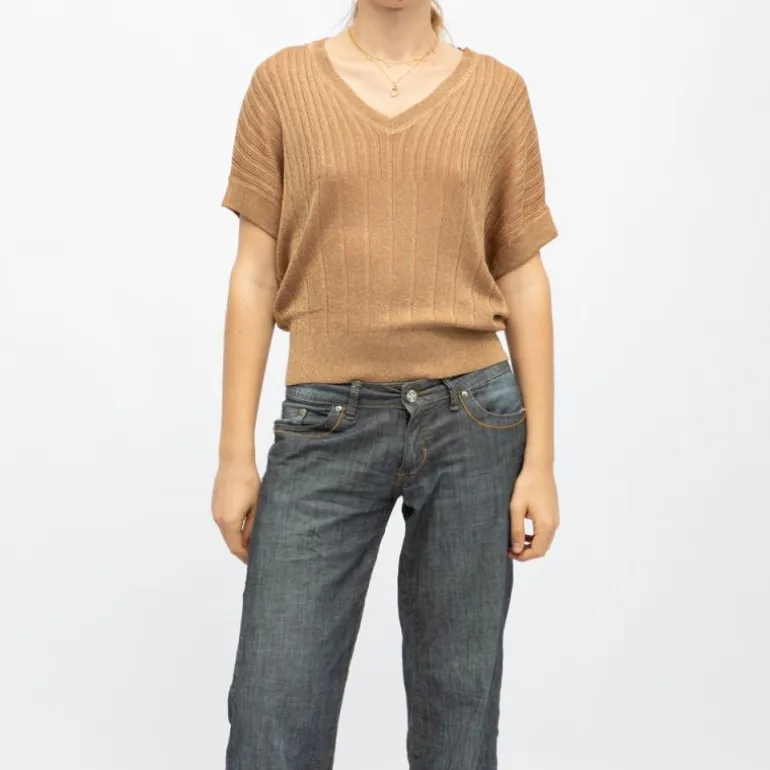Pull ajusté manches courtes marron clair Femme DEELUXE 74