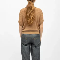 Pull ajusté manches courtes marron clair Femme DEELUXE 74