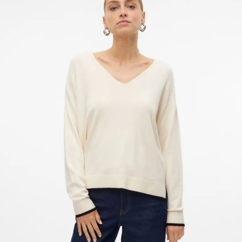 Pull breeze maille fine col v avec liseré Femme VERO MODA