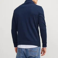 Pull col haut zippé tissu crocheté souple coton Homme JACK & JONES