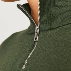 Pull col haut zippé tissu crocheté souple coton Homme JACK & JONES