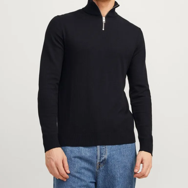 Pull col haut zippé tissu crocheté souple coton Homme JACK & JONES