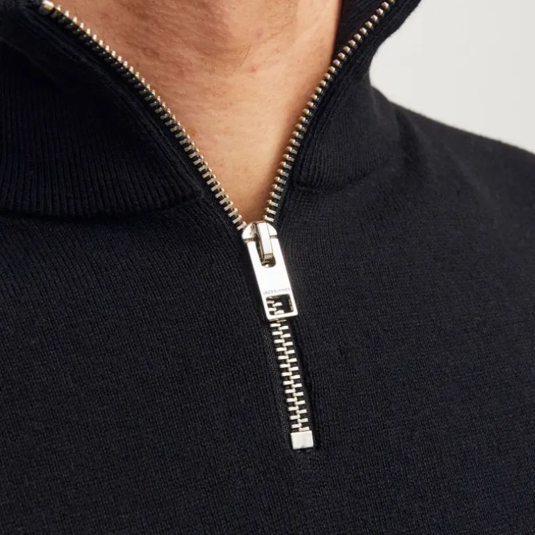 Pull col haut zippé tissu crocheté souple coton Homme JACK & JONES