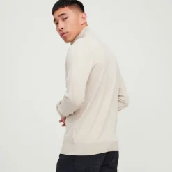 Pull col haut zippé tissu crocheté souple coton Homme JACK & JONES