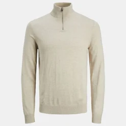 Pull col haut zippé tissu crocheté souple coton Homme JACK & JONES