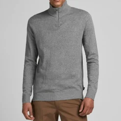 Pull col haut zippé tissu crocheté souple coton Homme JACK & JONES
