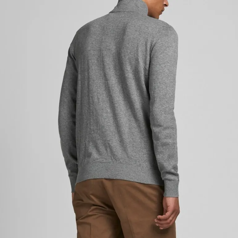 Pull col haut zippé tissu crocheté souple coton Homme JACK & JONES