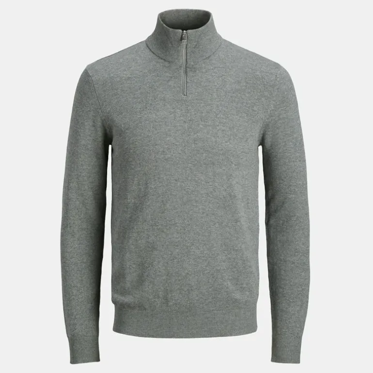 Pull col haut zippé tissu crocheté souple coton Homme JACK & JONES