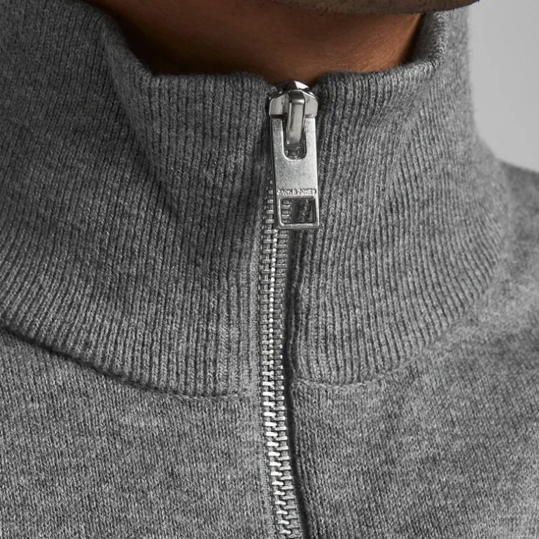 Pull col haut zippé tissu crocheté souple coton Homme JACK & JONES