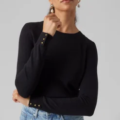 Pull col rond bouton poignet maille fine Femme VERO MODA