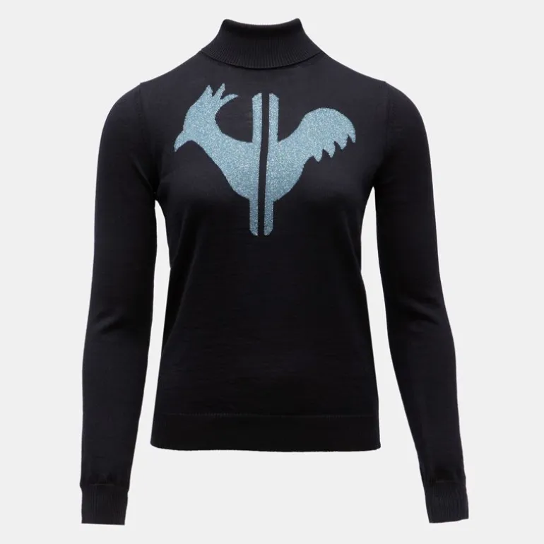 Pull col roulé avec grand logo fils métalisés Femme ROSSIGNOL