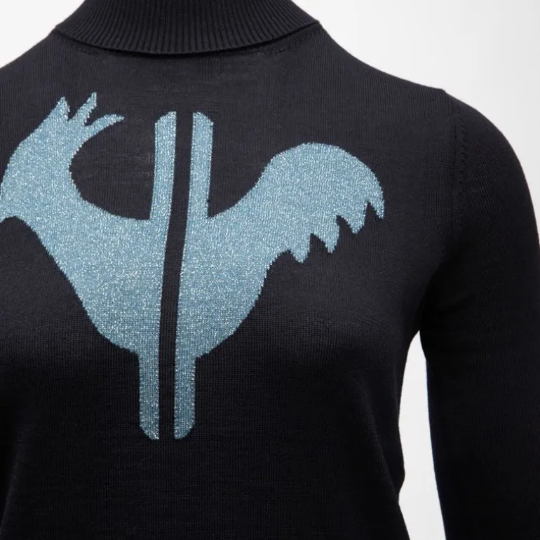 Pull col roulé avec grand logo fils métalisés Femme ROSSIGNOL