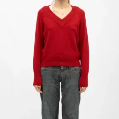Pull col v berilde maille fine old red Femme DEELUXE 74