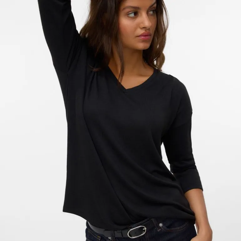 Pull col V manches 3/4 brianna black Femme VERO MODA