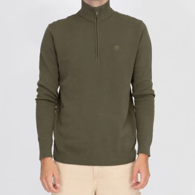 Pull col zippé coton ajusté Homme BILL TORNADE
