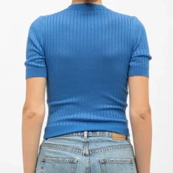 Pull cotelé bleu sofiana manches courtes Femme LA PETITE ETOILE