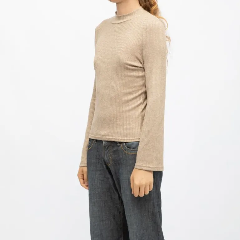 Pull cotelé col montant lanee beige Femme DEELUXE 74