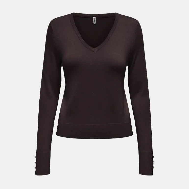 Pull fin col V manches longues boutons Minna Femme ONLY