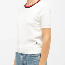 Pull maille fine col coloré mae manches courtes Femme LA PETITE ETOILE