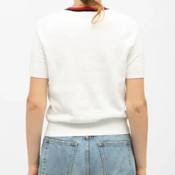 Pull maille fine col coloré mae manches courtes Femme LA PETITE ETOILE