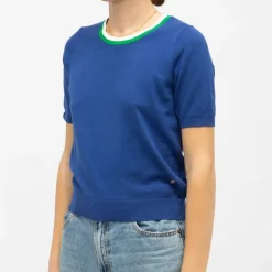 Pull maille fine col coloré mae manches courtes Femme LA PETITE ETOILE