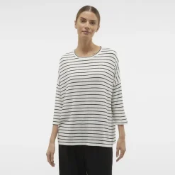 Pull manches 3/4 Brianna marinière oversize blanc Femme VERO MODA