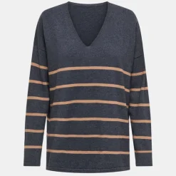 Pull manches longues cols v rayé long onlmallie Femme ONLY