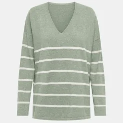 Pull manches longues cols v rayé long onlmallie Femme ONLY