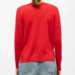 Pull melya col V rouge maille fine manches longues Femme LA PETITE ETOILE