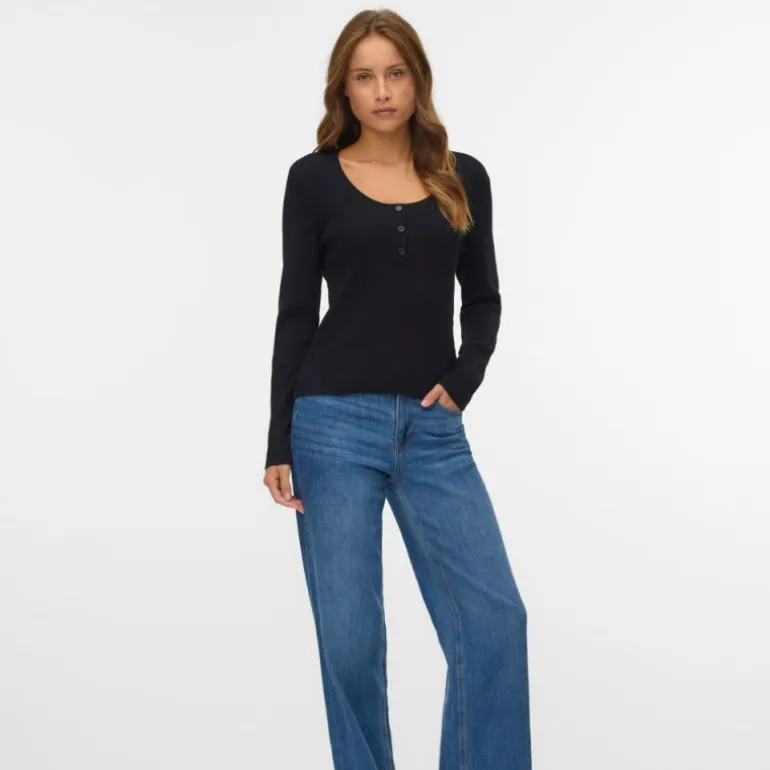 Pull noir cotelé willow à boutons Femme VERO MODA