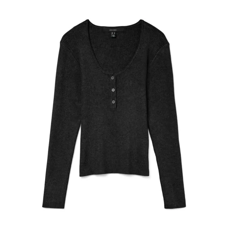 Pull noir cotelé willow à boutons Femme VERO MODA