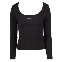 Pull noir décolleté cotelé manches longues Femme CALVIN KLEIN