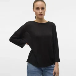 Pull noir oversize en maille manches 3/4 Brianna Femme VERO MODA