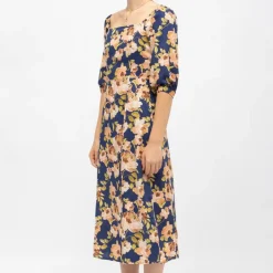 Robe bleue foncé à fleurs retro roxie col carré Femme LA PETITE ETOILE