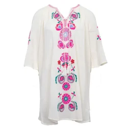 Robe caftan manches 3/4 magoo broderie fleurie Femme ANTIK BATIK