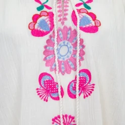 Robe caftan manches 3/4 magoo broderie fleurie Femme ANTIK BATIK