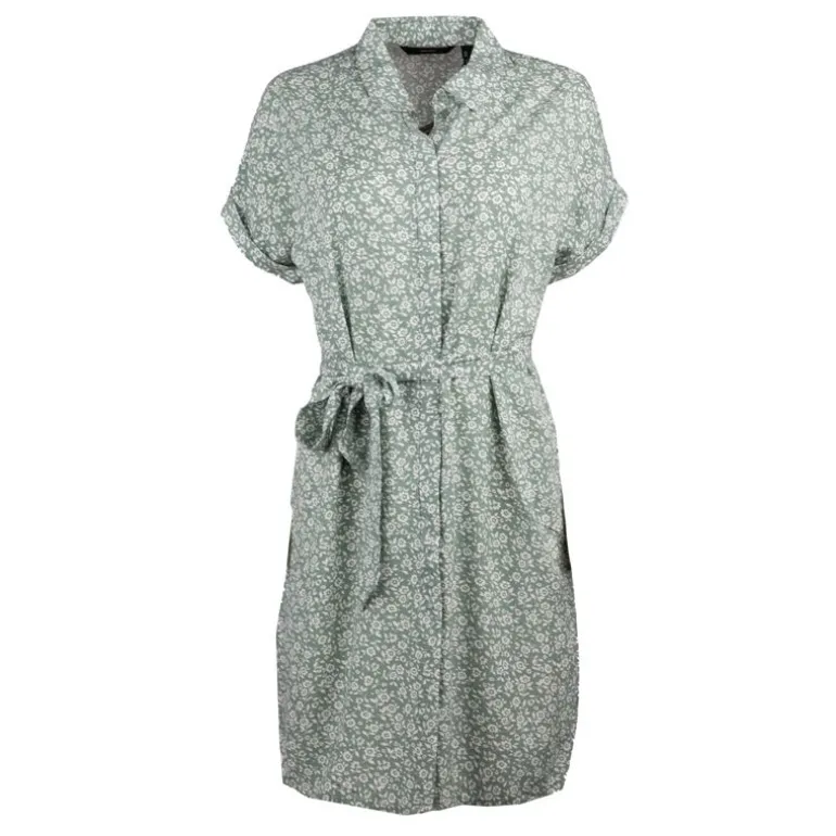 Robe chemise verte ceinturée à petites fleurs Femme VERO MODA