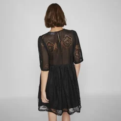Robe courte dentelle kayle manches 3/4 black Femme VILA
