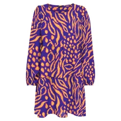 Robe courte droite col rond imprimée bleu et orange Femme ONLY