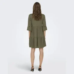 Robe courte kaki évasée manches 3/4 Femme JDY