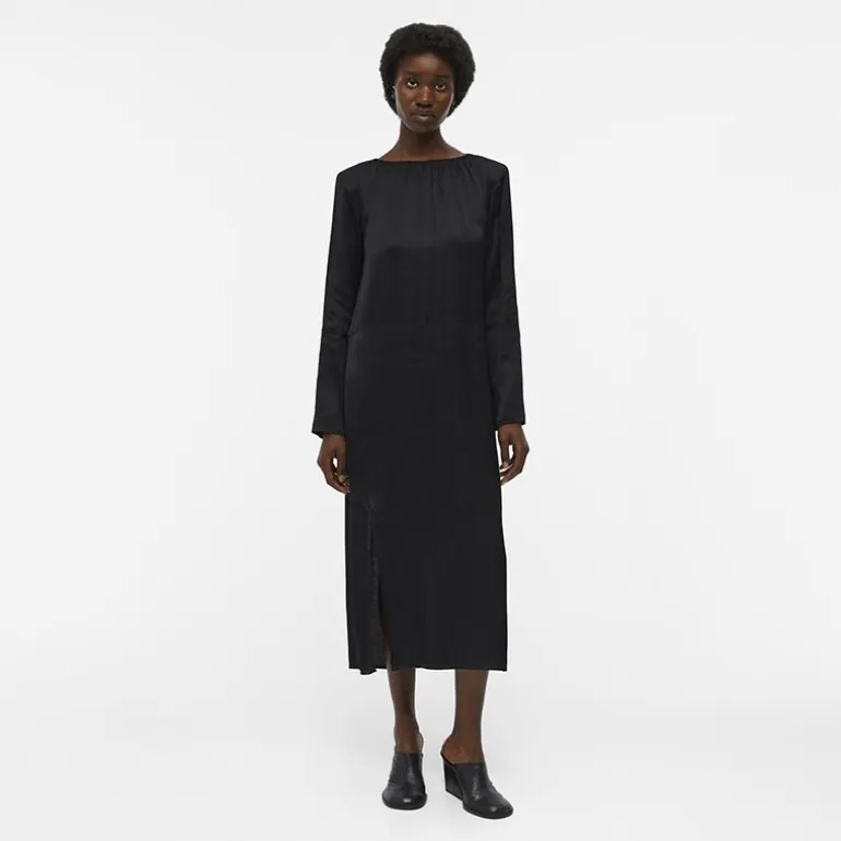 Robe de soirée maxi noire manches longues avec fente Femme OBJECT