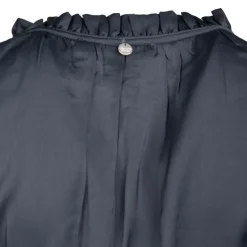 Robe élastiquée à la taille à volants effet soie bleu nuit Femme DEELUXE 74