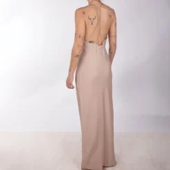 Robe longue à bretelles dos nu beige Femme CALVIN KLEIN
